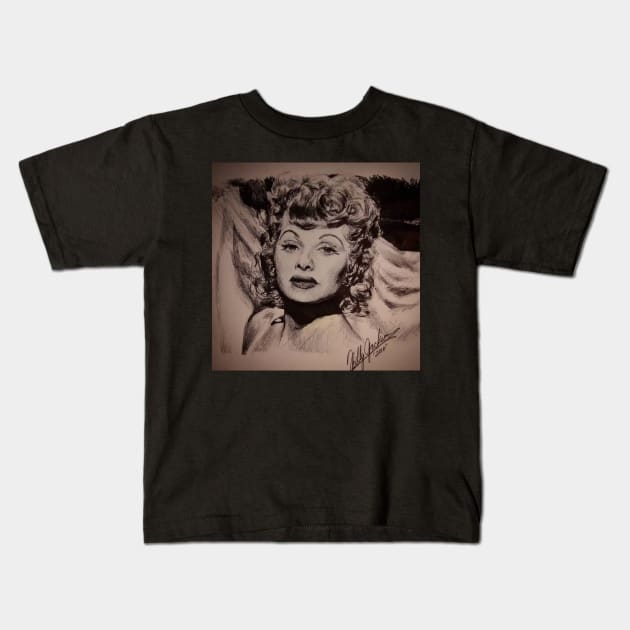 INK PEN PORTRAIT OF LUCILLE BALL Kids T-Shirt by billyhjackson86